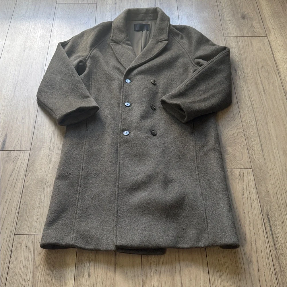 OAK + FORT Men’s Double-Breasted Wool-Blend Overcoat Jacket Men’s Large